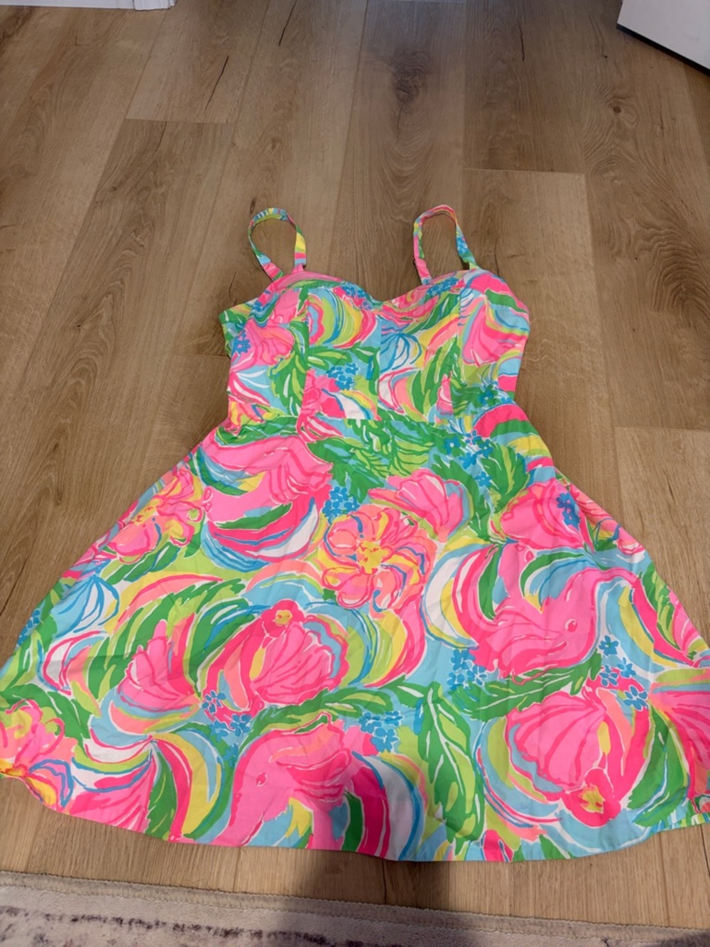 Lilly Pulitzer Neon Floral Fit-and-Flare Sundress in Pink, Green & Blue